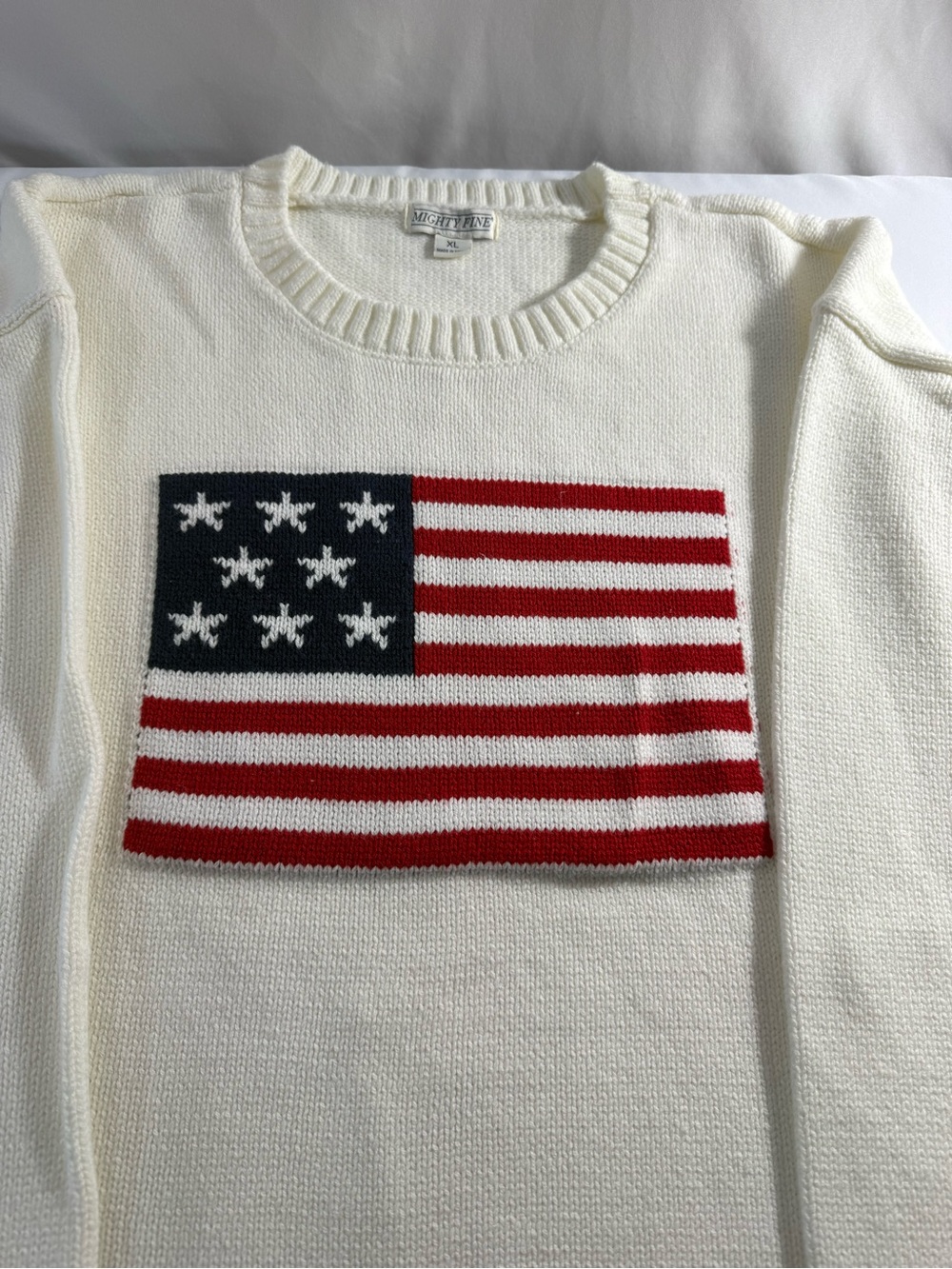 Mighty Fine Ivory Crewneck Sweater with Knit American Flag - Picture 3 of 4